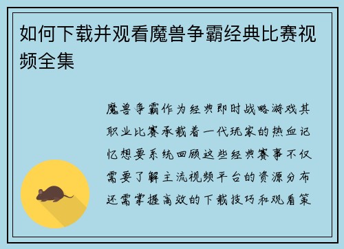 如何下载并观看魔兽争霸经典比赛视频全集